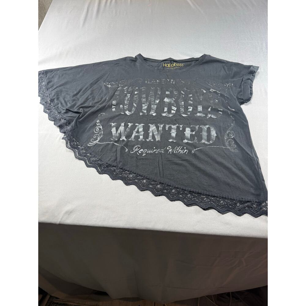 “Cowboys Wanted Happiness Required Within” Black Lace Poncho  Top western